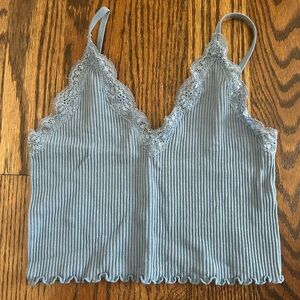 blue lace trimmed tank top